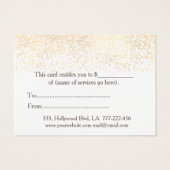 Certificat cadeau de Noël/de vacances en or confet (Dos)