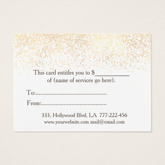 Certificat cadeau de Noël/de vacances en or confet (Dos)
