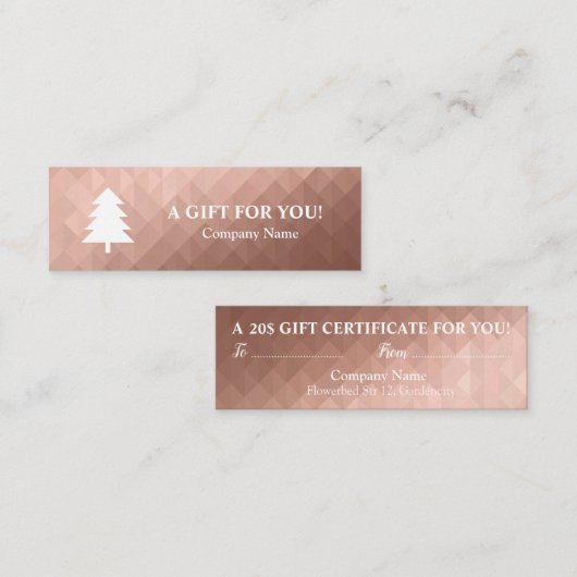 Certificat cadeau de Noël en or rose élégant (Devant / Derrière)