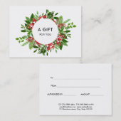 Certificat cadeau de Noël Holly Red Berry (Devant / Derrière)