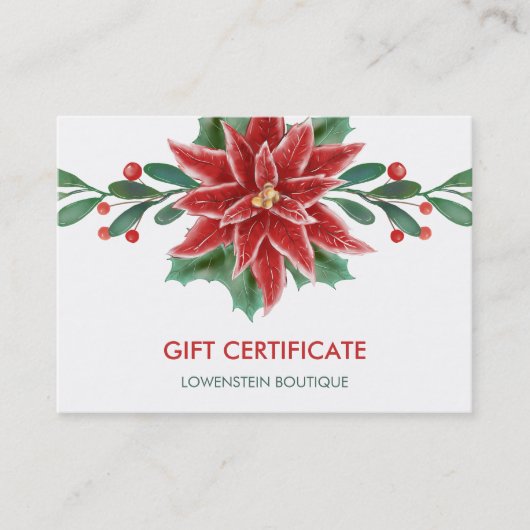 Certificat cadeau de Noël Red Poinsettia (Devant)