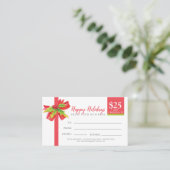 Certificat cadeau de Noël ruban vert rouge 25 $ (Debout devant)