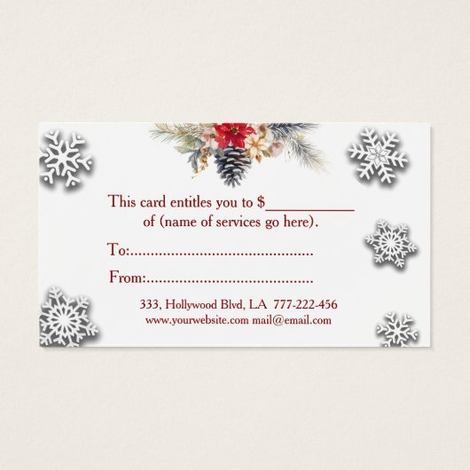 Certificat cadeau de Noël/vacances (Dos)