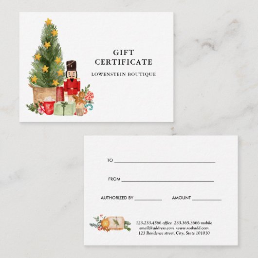 Certificat cadeau de noisette de Noël (Devant / Derrière)