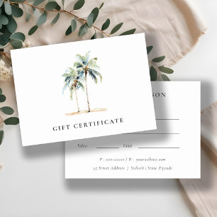 Certificat cadeau de palmiers côtiers tropicaux