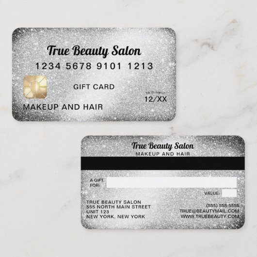 Certificat cadeau de Parties scintillant argent un (Devant / Derrière)