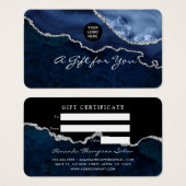 Certificat cadeau de pierre marine et argent Agate (Devant & derrière)