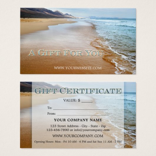 Certificat cadeau de plage (Devant & derrière)