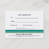 Certificat cadeau de salon (Dos)