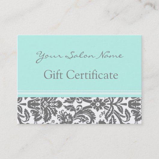 Certificat cadeau de salon Aqua Grey Damask (Devant)