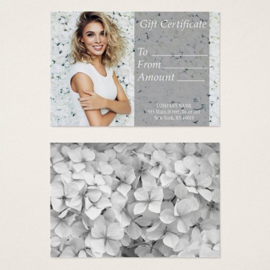 Certificat cadeau de salon blanc (Devant & derrière)