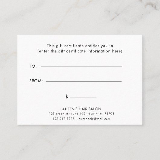 Certificat cadeau de script moderne texturé Irides (Dos)