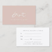 Certificat cadeau de script rose sombre minimal (Devant / Derrière)