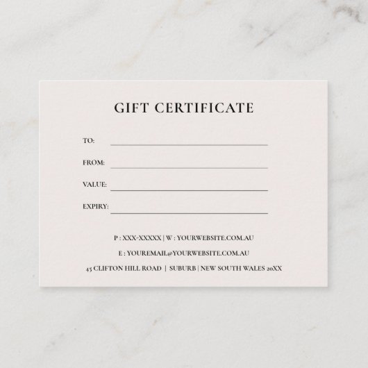 CERTIFICAT CADEAU DE TEXTURE DE TILE MAROCAIN BLAN (Dos)