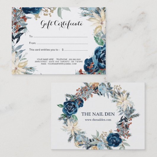 Certificat cadeau de thème hivernal (Devant / Derrière)