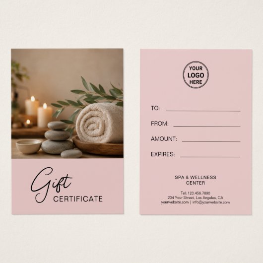 Certificat Cadeau de Thérapeute en Massage de Spa  (Devant & derrière)