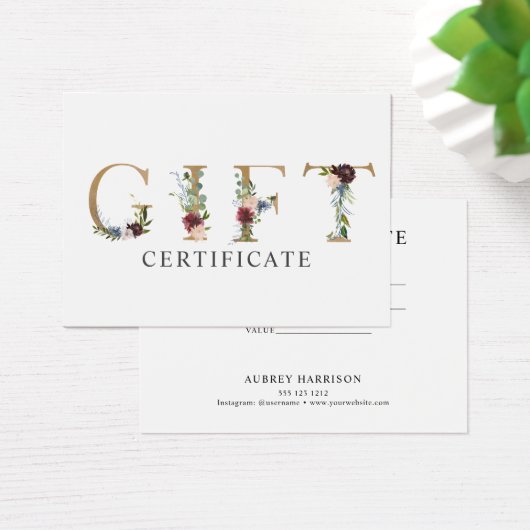 Certificat cadeau de typographie florale (Bureau)
