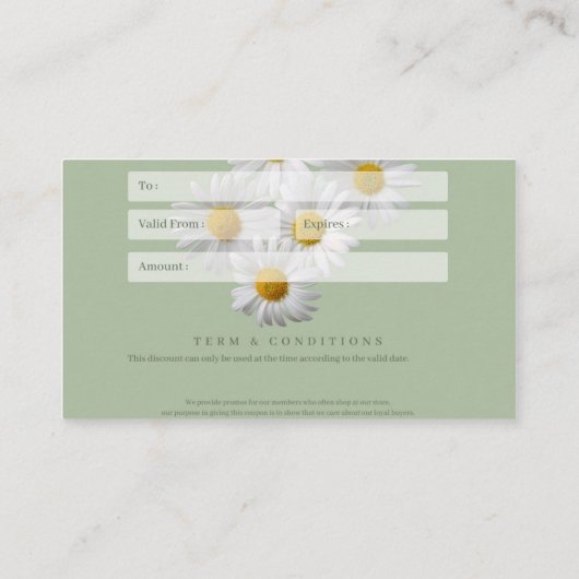 Certificat cadeau d'entreprise (Dos)