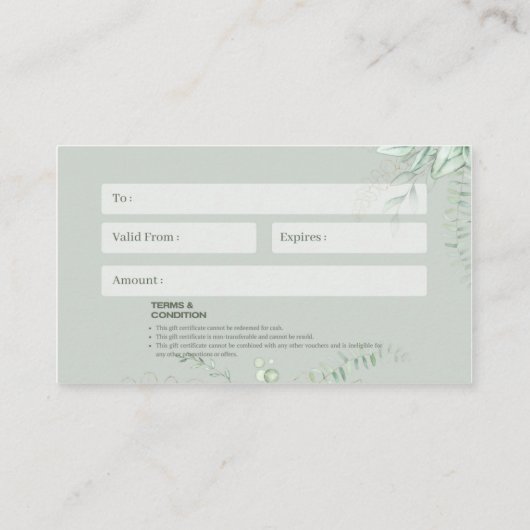 Certificat cadeau d'entreprise (Dos)