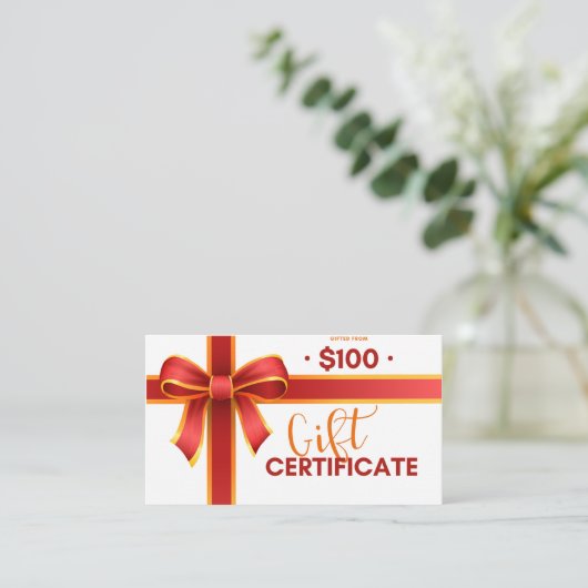 Certificat cadeau d'entreprise 100 $ (Debout devant)