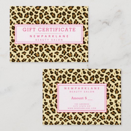 Certificat cadeau d'entreprise Empreinte de léopar (Devant / Derrière)