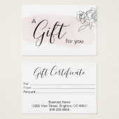 Certificat cadeau d'entreprise Feminine Rose Laver (Devant & derrière)