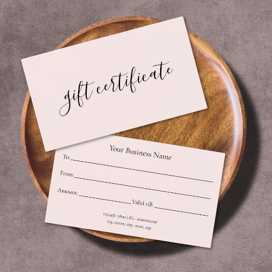 Certificat cadeau d'entreprise rose pastel moderne