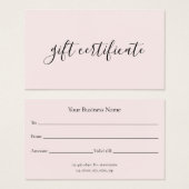 Certificat cadeau d'entreprise rose pastel moderne (Devant & derrière)