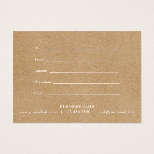 Certificat cadeau d'entreprise Rustic Kraft Merci (Dos)