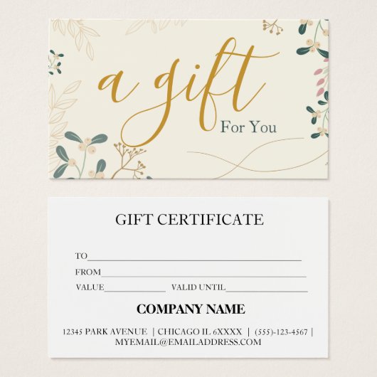 Certificat-cadeau d'entreprise simple et moderne (Devant & derrière)