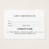 Certificat cadeau d'entreprise simple et moderne (Dos)