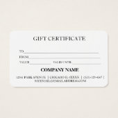 Certificat cadeau d'entreprise simple et moderne (Dos)