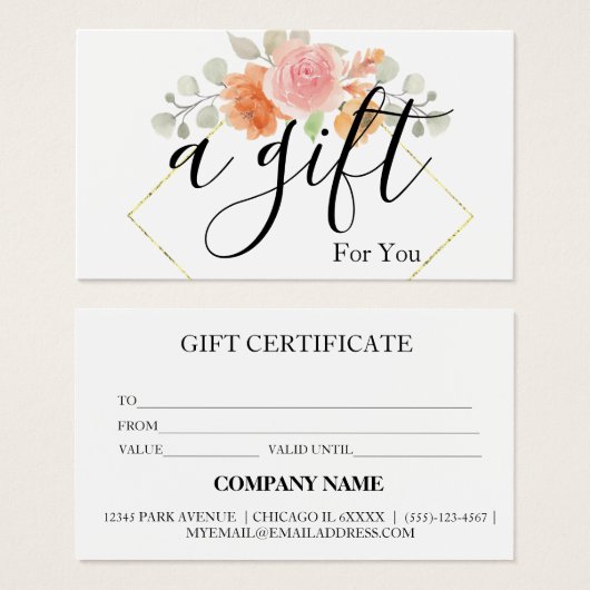 Certificat cadeau d'entreprise simple et moderne (Devant & derrière)