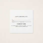 Certificat-cadeau d'entreprise simple et moderne (Dos)