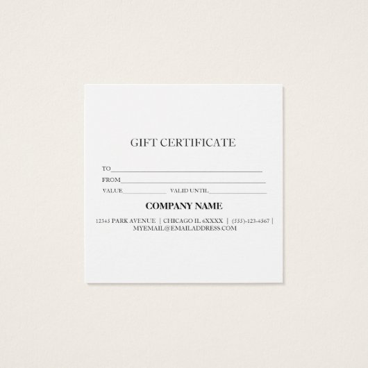 Certificat-cadeau d'entreprise simple et moderne (Dos)