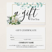 Certificat cadeau d'entreprise simple et moderne (Devant & derrière)