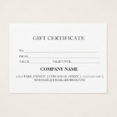 Certificat cadeau d'entreprise simple et moderne (Dos)