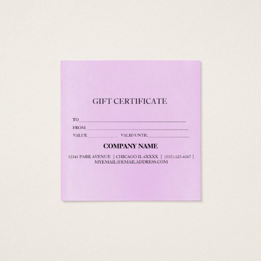 Certificat cadeau d'entreprise simple et moderne (Dos)