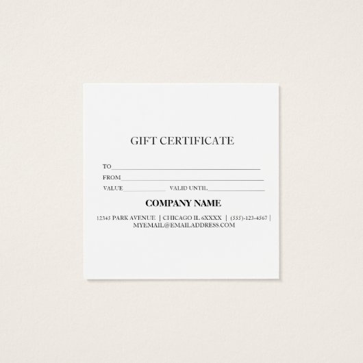 Certificat cadeau d'entreprise simple et moderne (Dos)