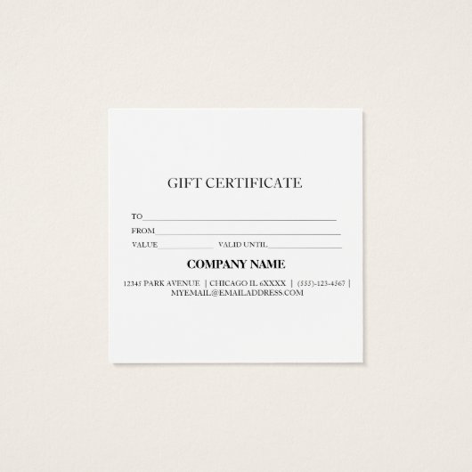 Certificat cadeau d'entreprise simple et moderne (Dos)