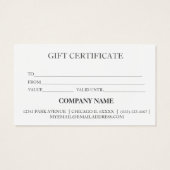 Certificat cadeau d'entreprise simple et moderne (Dos)