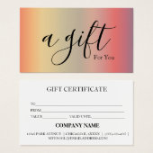 Certificat cadeau d'entreprise simple et moderne (Devant & derrière)