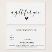 Certificat cadeau d'entreprise simple et moderne (Devant & derrière)