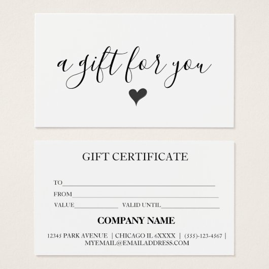 Certificat cadeau d'entreprise simple et moderne (Devant & derrière)