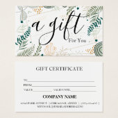 Certificat cadeau d'entreprise simple et moderne (Devant & derrière)