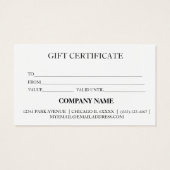 Certificat-cadeau d'entreprise simple et moderne (Dos)