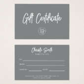 Certificat cadeau d'entreprise sophistiqué gris pi (Devant & derrière)