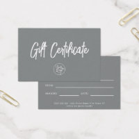 Certificat cadeau d'entreprise sophistiqué gris pi
