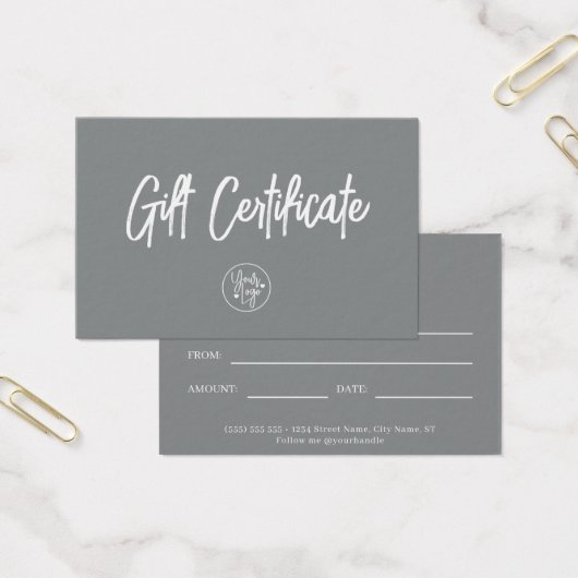 Certificat cadeau d'entreprise sophistiqué gris pi (Bureau)