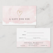 Certificat cadeau Elegant Blush Pink Watercolor (Devant / Derrière)